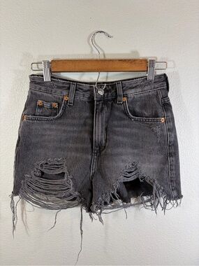 Topshop Black Distressed Mom Denim Jean Shorts
